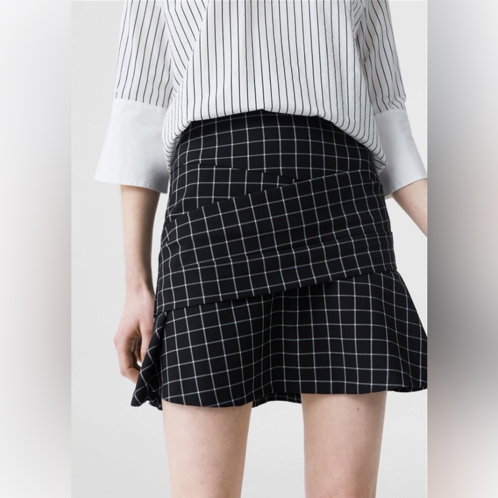 Mango Black White Plaid Skirt